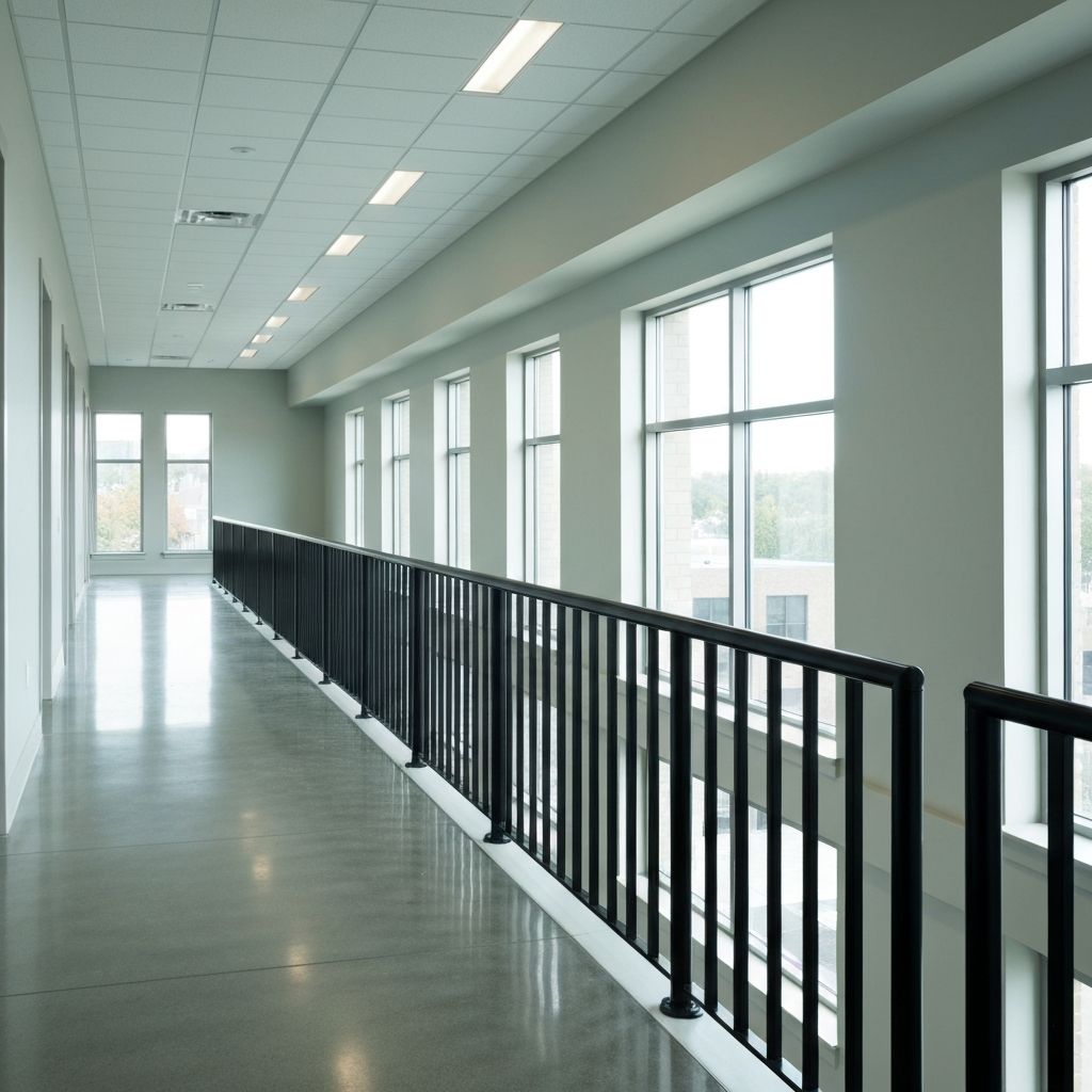 Interior hallway with picket railing